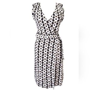 Black, Tan and White Sleeveless Wrap Dress